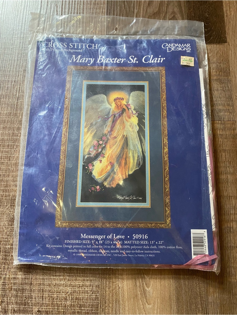 "Messenger of Love" Angel Cross Stitch Wall Art - Blue VINTAGE